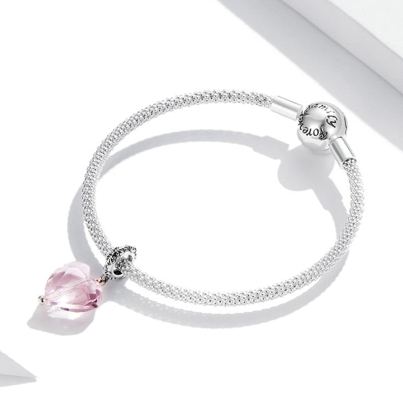 Ciondolo a forma di cuore rosa semplice in argento sterling