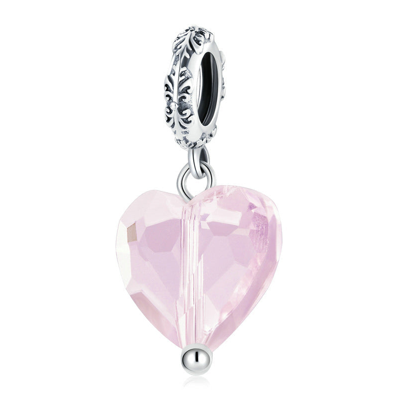 Simple Pink Heart Sterling Silver Charm Pendant-DUNALI