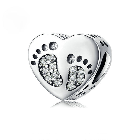 Small Footprints Sterling Silver Heart-shaped Charm Bead-DUNALI