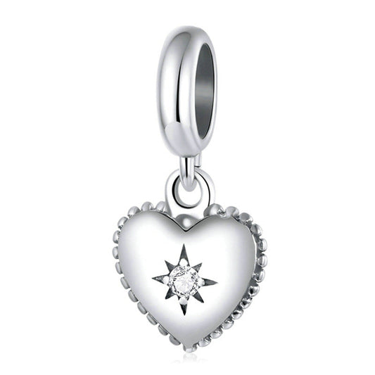 Sparkling Star Sterling Silver Heart Charm Pendant-DUNALI