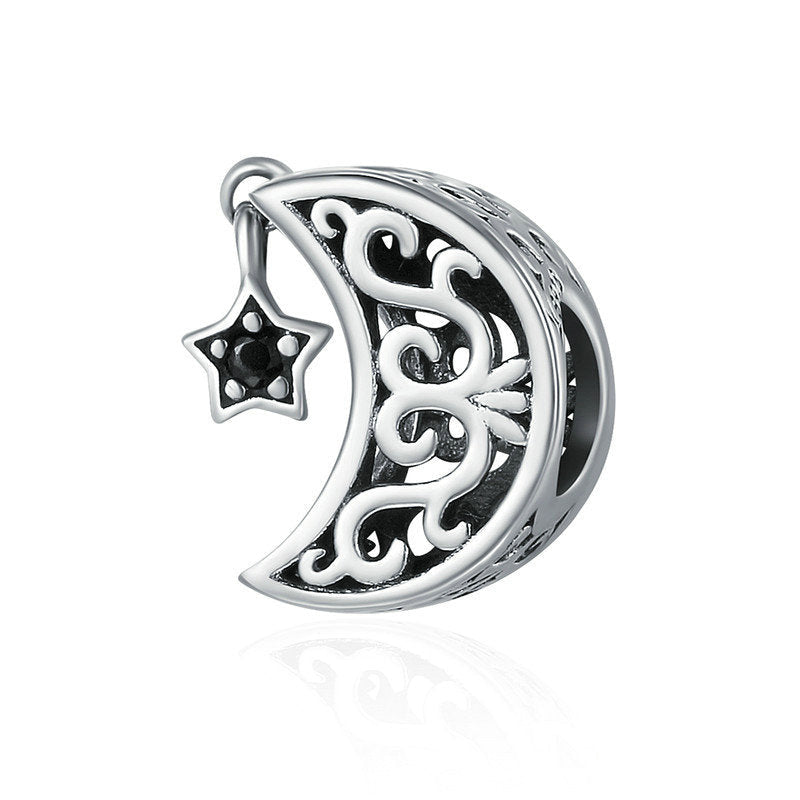 Star And Moon Together Sterling Silver Charm Bead-DUNALI