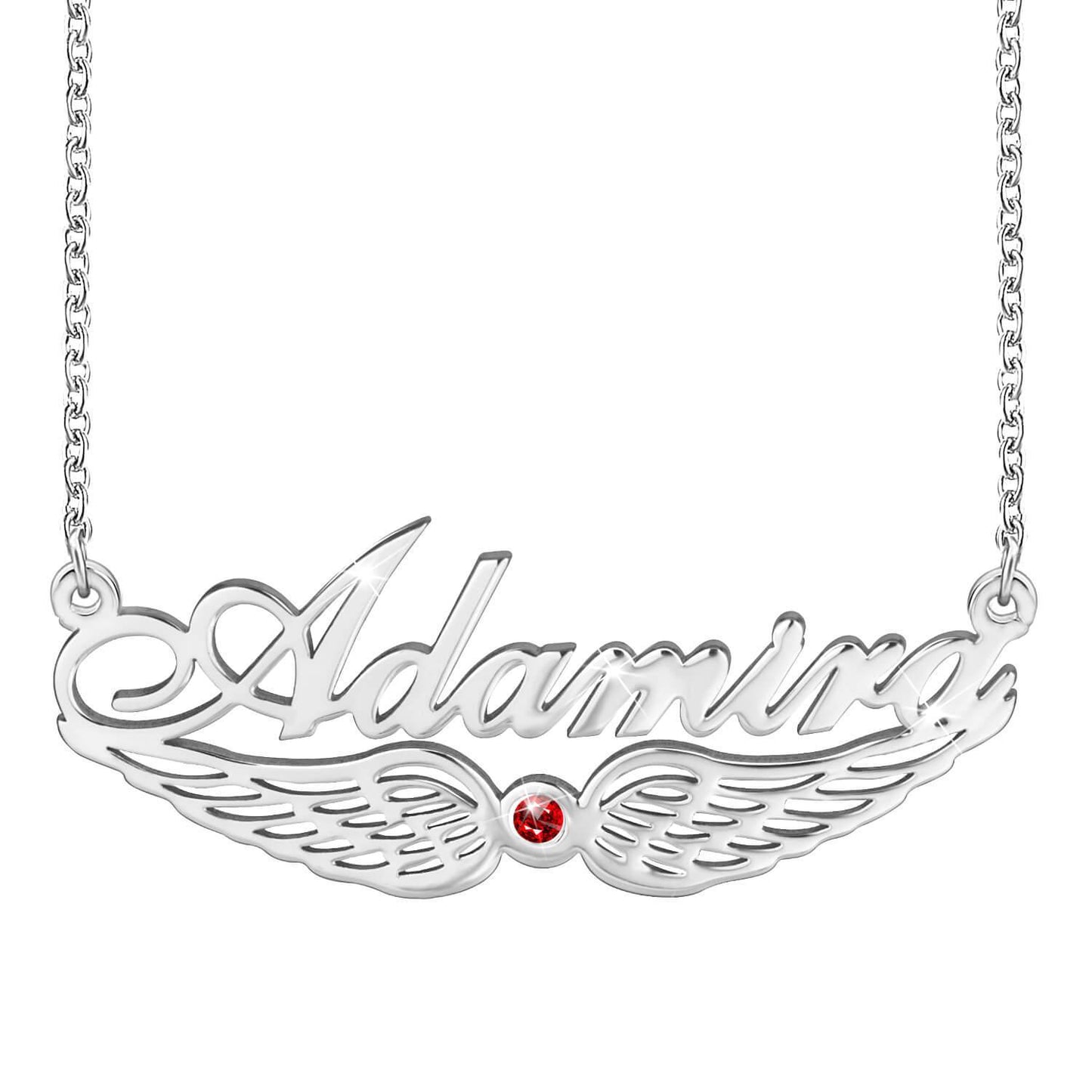 Collana classica con nome in argento sterling con ali d'angelo
