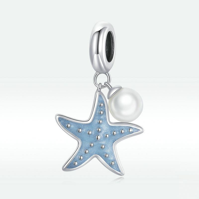 Charm Pendentif Animaux Océan Étoile De Mer Bleue En Argent Sterling