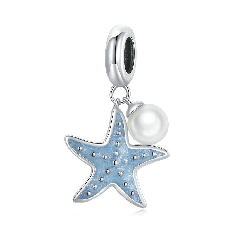 Charm Pendentif Animaux Océan Étoile De Mer Bleue En Argent Sterling