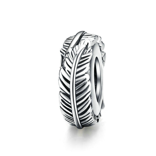 Sterling Silver Feather Bead Spacer Charm-DUNALI