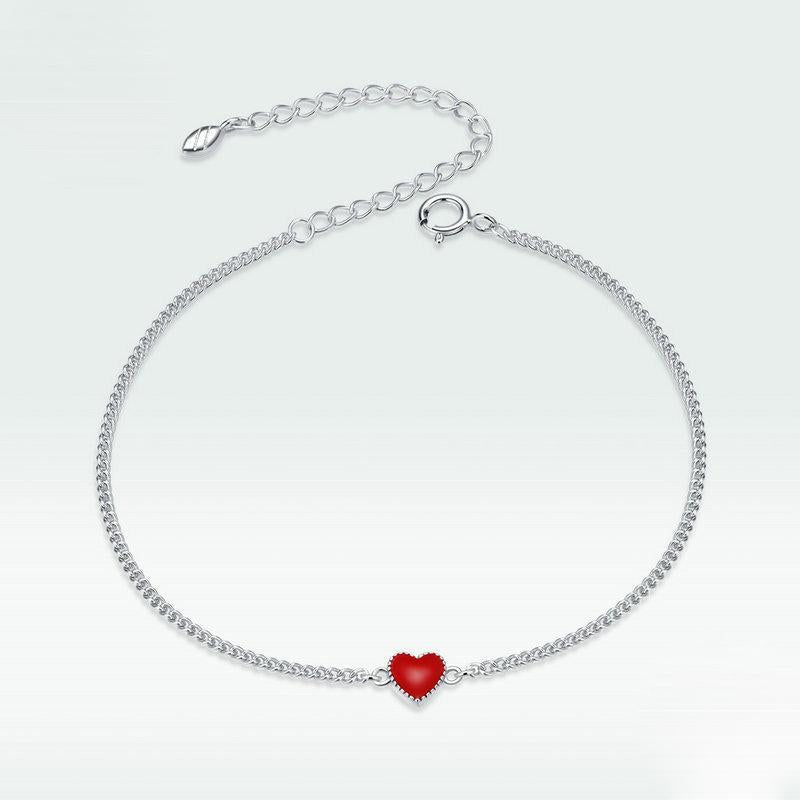 Sterling Silver Red Love Heart Bracelet Chain