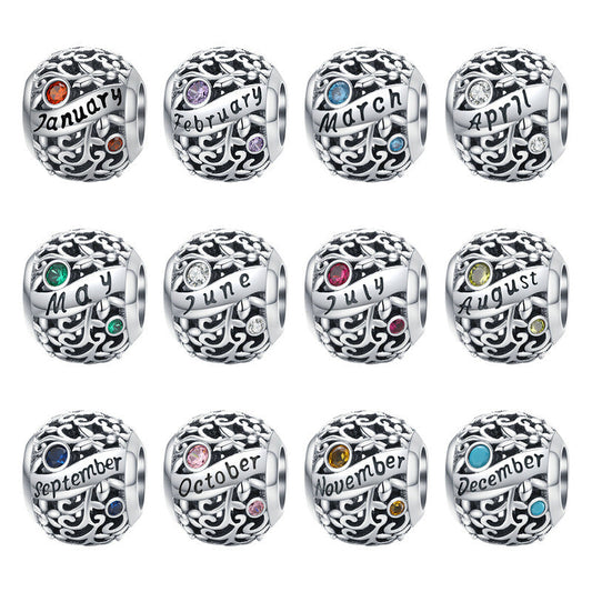 Twelve Birthstone Sterling Silver Charm Bracelet Bead-DUNALI