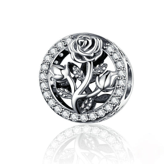 Vintage Rose Flower Sterling Silver Round Bead-DUNALI