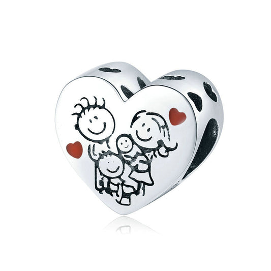 Warm Family Sterling Silver Heart Charm Bead-DUNALI