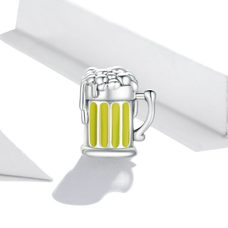 Perle de breloque en argent sterling chope de bière jaune