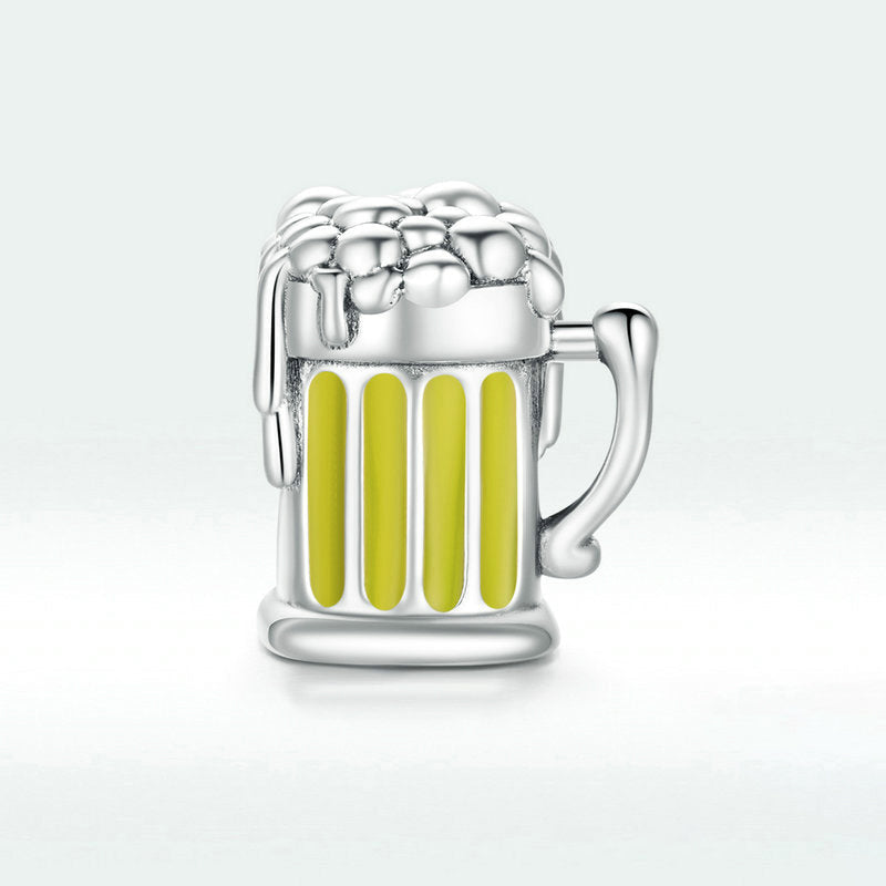 Perle de breloque en argent sterling chope de bière jaune