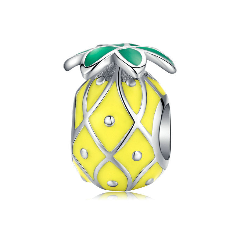Yellow Pineapple Sterling Silver Fruit Charm Bead-DUNALI