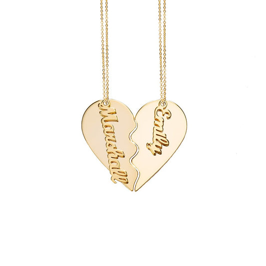 Collana con ciondolo cuore coppia personalizzata placcata oro satinato